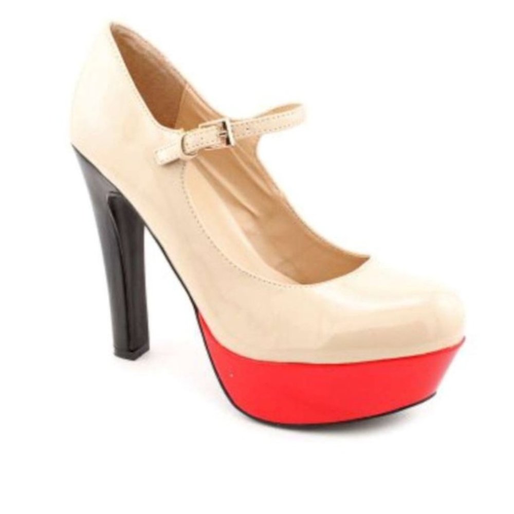 Guess platform shoes in tan, red, black color  0014